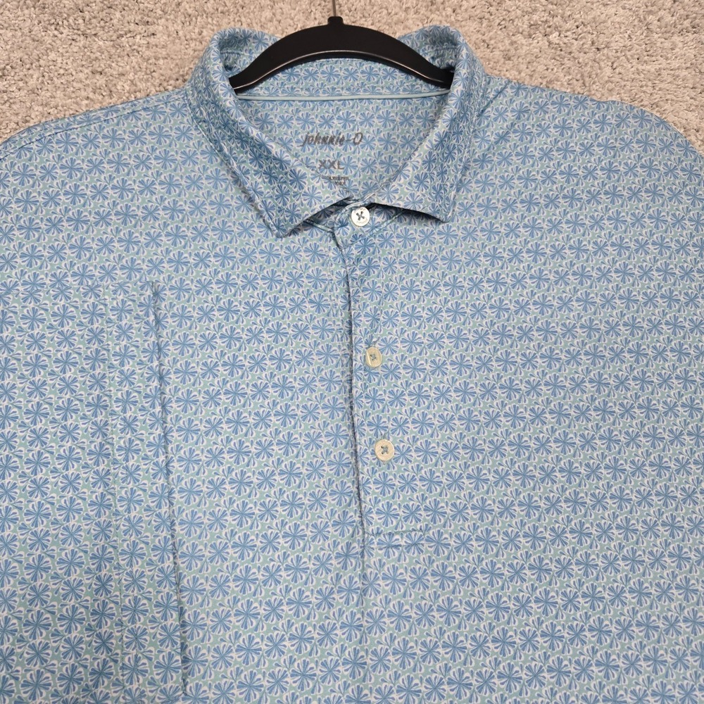 Johnnie O Polo Shirt Mens 2XL Wheaton Geometric Print Performance Golf Blue